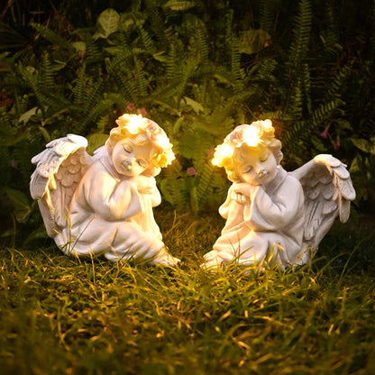 Angel Statue Garden Decor for Outside Solar Outdoor Decorations Patio Cherub Christmas Yard Porch Home Lawn Art Light up Figurine Memorial Sculpture Gift for Mom Mother Grandma