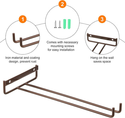 uxcell 5Pcs Wine Glass Rack, 10.43 Inch Iron Wine Glasses Rack Under Cabinet Stemware Rack - Wall Mountable Wine Glass Holder Storage Hanger for Bars Coffee Restaurants Kitchens, Bronze