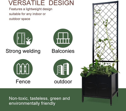 Zhongma 15.75 x 15.75 x 55 in Raised Garden Bed with Trellis,Heavy Duty Plant Box for Climbing Plants with Drainage Hole, Metal Lattice Planter Gardon Box with Inner Fabric Liners.