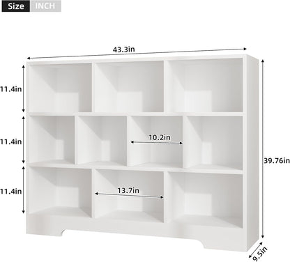 Book Shelf Set of 2, 10 Cubes Storage Organizer, 3-Tier Open Shelf Wooden Bookcase, Freestanding White Bookshelf Cube Shelf for Bedroom, Living Room, Home Office