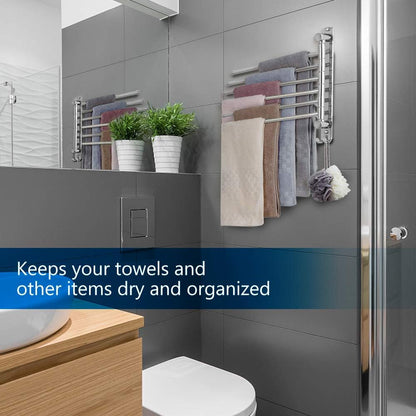 Towel Rack Wall Mounted JSVER Bathroom Towel Rack, Space Saving Towel Holder, Swivel SUS304 Stainless Steel Towel Bar, 180° Rotation 6 Arms Towel Racks for Bathroom