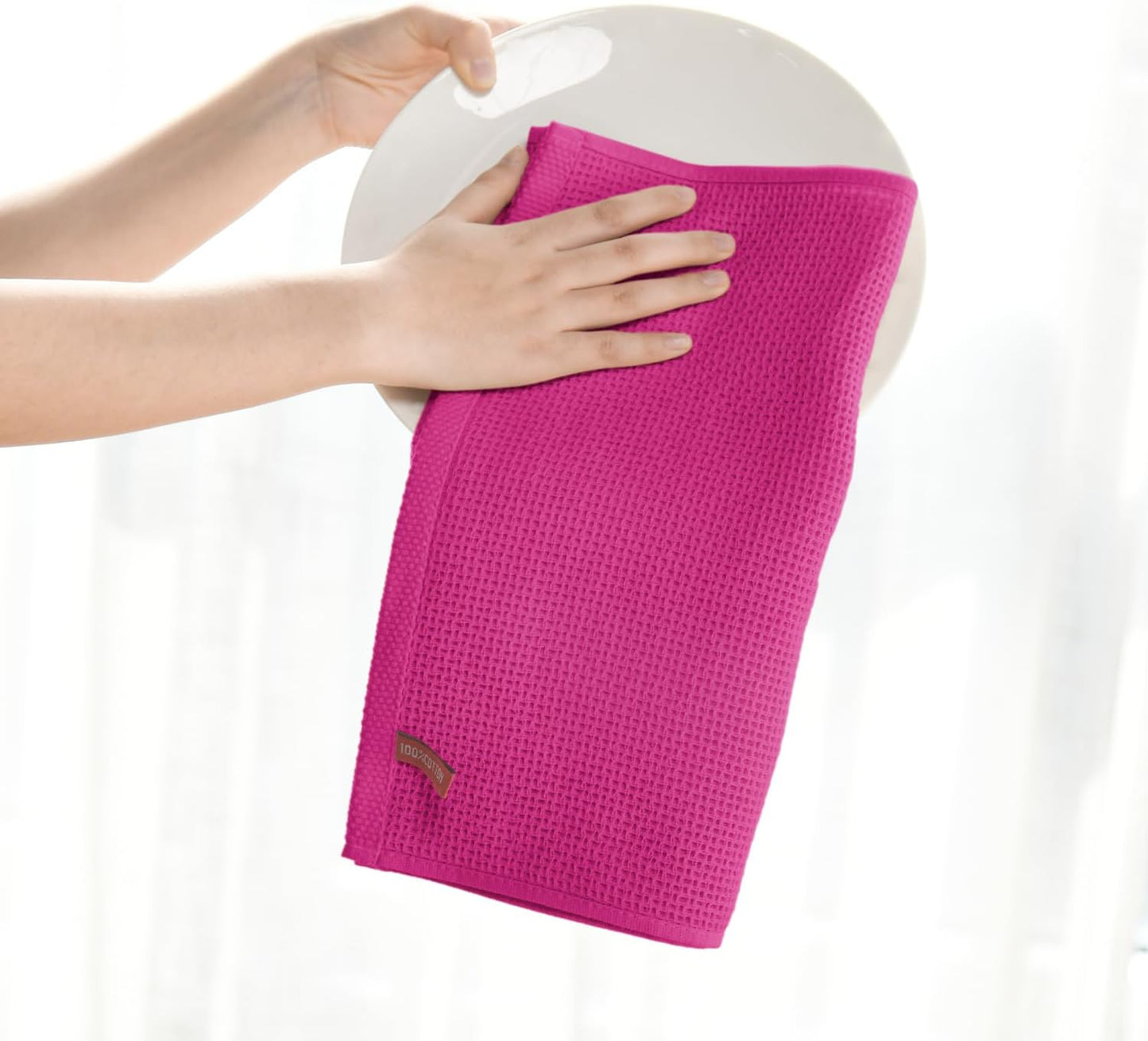 Artoid Mode 100% Cotton Rose Red Waffle Weave Kitchen Dish Cloths, 13x28 Inch Ultra Soft Absorbent Quick Drying Kitchen Dish Towels Set of 4