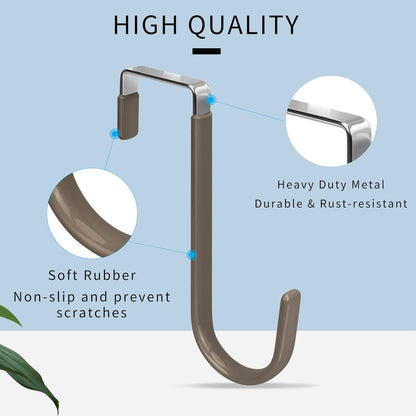 FYY Over The Door Hooks, 4 Pack Door Hangers Hooks with Rubber Prevent Scratches Heavy Duty Organizer Hooks for Living Room, Bathroom, Bedroom Hanging Clothes, Towels, Hats, Coats, Bags Brown