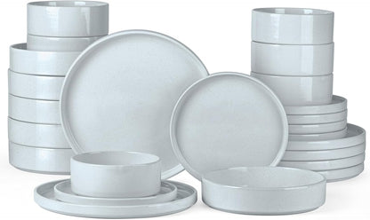 Onader Dinnerware sets, 24 Piece Plates and Bowls, Stoneware Kitchen Dinner Dish Set for 6, Ceramic Speckled Dinnerware with Pasta Bowl - Slate Gray