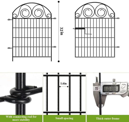 Tall Garden Fence with Gate, 32 Inch(H) 2 Panels Total Length 4.4 Ft Dog Fencing Outdoor, Decorative Fences for Garden, Dog Digging Fence│Patented
