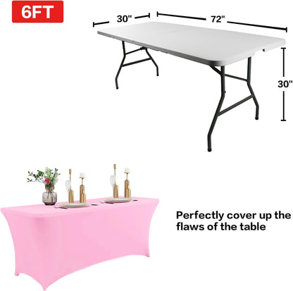 IVAPUPU 4FT Table Cloth for Rectangular Fitted Events Stretch Pink Table Covers Washable Cover Spandex Tablecloth Protector for Party, Wedding, Cocktail, Banquet, Festival