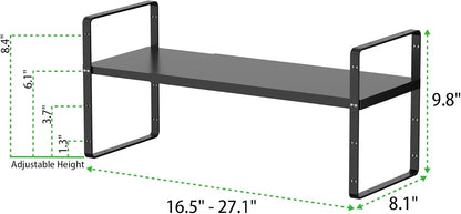 Expandable Cabinet Storage Shelf Stackable Organizer Rack for Kitchen Bathroom Pantry Spice Cupboard Countertop Home Office Desk Heavy Duty Nonslip Black Small 3 Pack