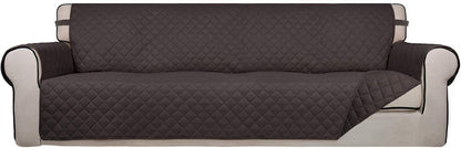 PureFit Reversible Quilted Sofa Cover, Water Resistant Slipcover Furniture Protector, Washable Couch Cover with Non Slip and Elastic Straps for Kids, Dogs, Pets (XX Large, Chocolate/Chocolate)