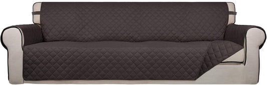 PureFit Reversible Quilted Sofa Cover, Water Resistant Slipcover Furniture Protector, Washable Couch Cover with Non Slip and Elastic Straps for Kids, Dogs, Pets (XX Large, Chocolate/Chocolate)