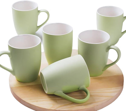Coffee Mugs Set of 6, 12oz Ceramic Coffee Mugs with Handle, Matte Porcelain Green Coffee Mug for Latte, Tea, Cocoa, Cappuccino, Cups for Women Men for Home Restaurant Mug (Green)