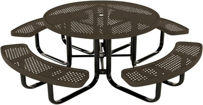 Coated Outdoor Furniture Heavy-Duty Portable Outdoor Kids Table with Umbrella Hole, Punched Steel Kids Picnic Table, Commercial-Grade, Made in America (46 In, Round, Childrens, Textured Brown)
