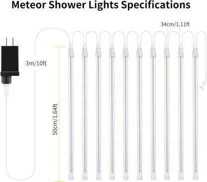 4 Pack Christmas Meteor Shower Rain Lights, 20-Inch 40 Tube 1440 LEDs Icicle Outdoor Raindrop Lights for Xmas, Halloween, Wedding, Party, Tree, Holiday Decoration, Green