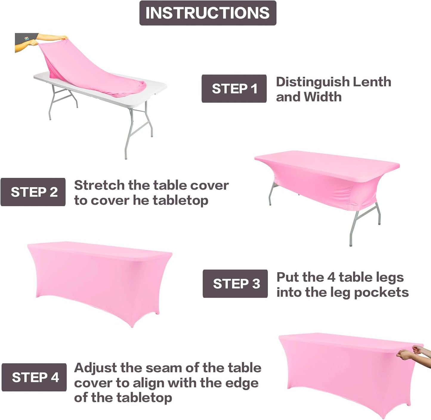 IVAPUPU 6FT Table Cloth for Rectangular Fitted Events Stretch Pink Table Covers Washable Cover Spandex Tablecloth Protector for Party, Wedding, Cocktail, Banquet, Festival