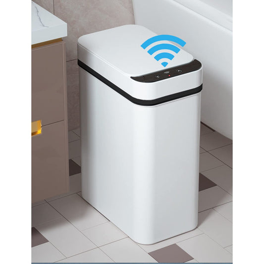 Yatmung 2.5 Gallon Smart Trash Can Sensor Motion - Touchless Bathroom Trash Can - Skinny Trash Bin with Lid - Electric, Narrow, Plastic, Auto Open - Small Slim Automatic Garbage Can (White)