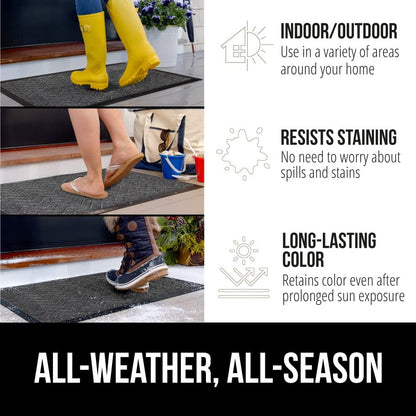 GORILLA GRIP 100% Waterproof All-Season WeatherMax Doormat 35x23, US Designed Natural Rubber, Stain and Fade Resistant, Low Profile Indoor Outdoor Door Mats, Easy Clean Patio Mat, Steel Chevron