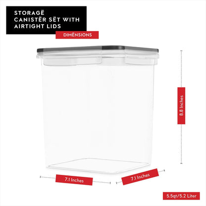 DWËLLZA KITCHEN Large Flour Sugar Storage Containers Set of 2; 175 FL. oz - 5.2L Plastic Airtight Food Storage Containers with Lids for Kitchen Pantry Organization - Food Containers, Labels & Marker