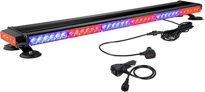 WOWTOU Roof Top Safety Flashing 80 LED Red Blue Emergency Strobe Light Bar for Police Cars Law Enforcement Vehicles, Strong Magnetic Double Side Caution Warning Beacon Lights