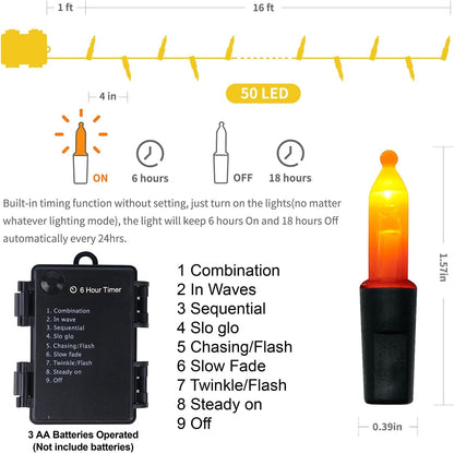 WATERGLIDE 2 Pack 50 LED Outdoor Halloween Lights, 16 FT Mini String Light with 8 Modes, Waterproof Battery Operated Tree Lights for Indoor Outdoor Patio Garden Party Wedding Decoration, Orange