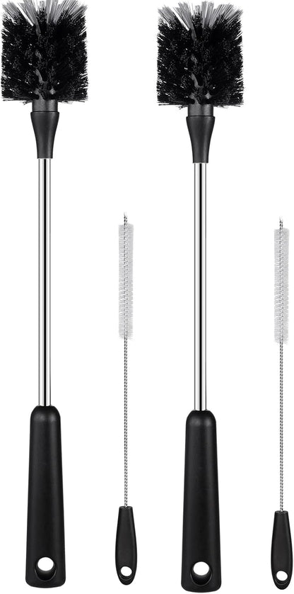 4 Pack Water Bottle Brushes with Straw Cleaner, Stainless Steel Handle Baby Bottle Brush Cleaner, Kitchen Scrub Cleaning Brushes for Cup, Wine Glasses, Coffee Mugs, Tumblers, Wine Decanters, Black