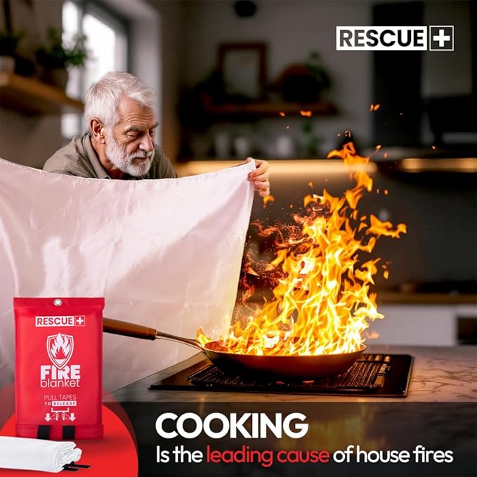 Rescue+ Emergency Fire Blanket for Home, Kitchen, Workplace & Travel, 40” x 40” Fiberglass Flame Retardant Safety Blanket, Fire Suppression for House, Camping, Car Emergencies - 1 Pack