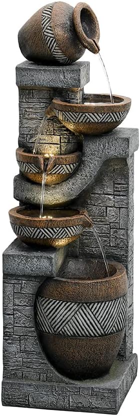 Naturefalls 42.5” H Modern Outdoor Fountain - 5 Bowls Outdoor Garden Fountains with Contemporary Design&LED Light for Garden, Patio, Deck, Porch, Backyard and Home Art Decor