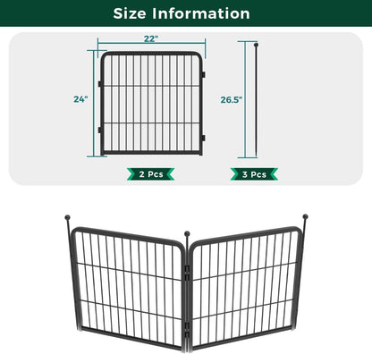 FXW Garden Fence Outdoor for The Yard – 24in(H) x 3.7ft(L) Heavy Duty Metal Animal Barrier for Dog and Rabbit, Decorative Dog Fence, 2 Panels, Black