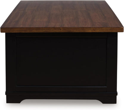 Signature Design by Ashley Wildenauer Farmhouse 2-Drawer Lift-Top Coffee Table with 2 Storage Bins Under Top and Casters, Light Brown & Black