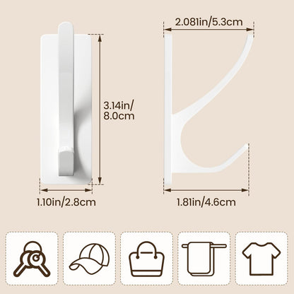Self Adhesive Coat Hooks for Hanging, Heavy Duty Stainless Double Wall Hook for Towel, Backpack, Hat, Sturdy Metal Hanger for Bathroom, Bedroom, Door, Wall Mounted, 10 Pack, White