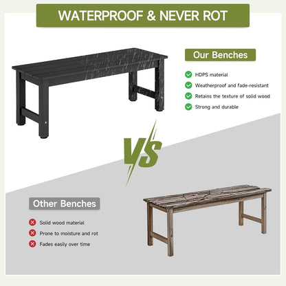 Outdoor Bench, 2-Person Poly Lumber Garden Bench, All-Weather Patio Bench Will not Rot and Fade for Garden, Porch, Backyard and Park, Easy Installation, Black
