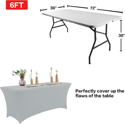 IVAPUPU 2 Pack 4FT Table Cloth for Rectangular Fitted Events Stretch Grey Table Covers Washable Cover Spandex Tablecloth Protector for Party, Wedding, Cocktail, Banquet, Festival