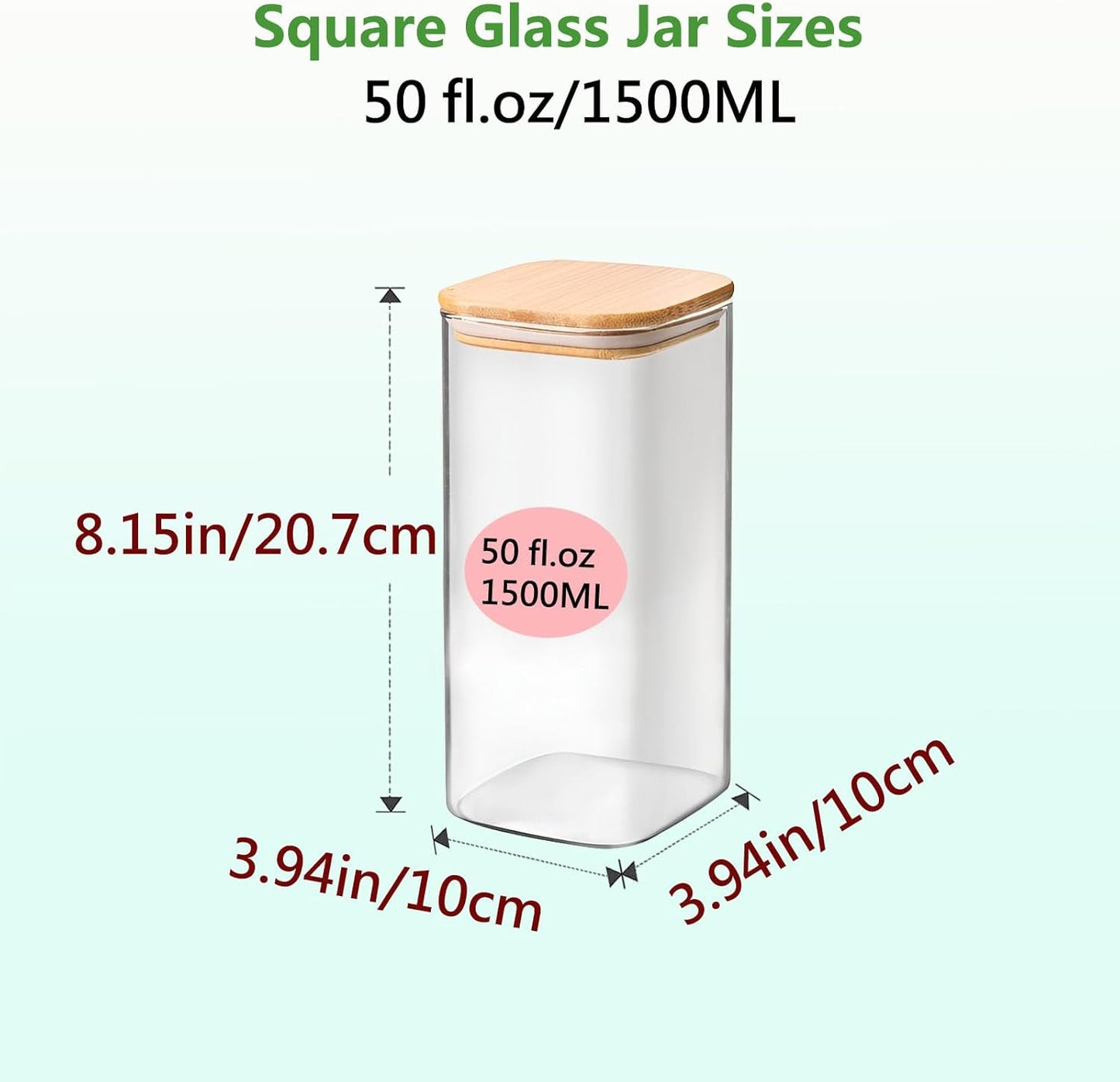 Square Glass Jars Canister with Wood Lid 50 FL OZ [Set of 3], Container Jar with Sealing, Lids for Oat Pasta Flour Cereal Rice Sugar Tea Coffee Beans, Best for Kitchen & Pantry