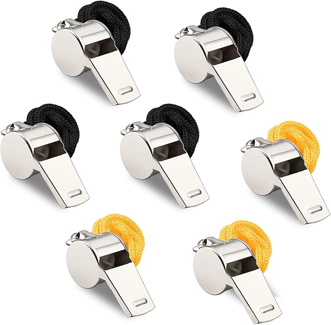SANNIX 7 Pack Whistles, Coaches Whistles with Lanyard Sports Whistle Loud Crisp Sound Whistles for Referees Training Gyms Emergency