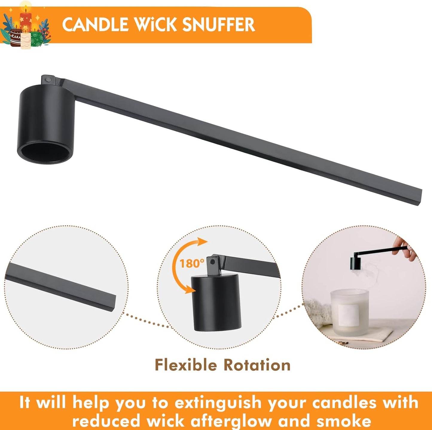 4 in 1 Candle Accessories Kit - Professional Wick Trimmer, Snuffer and Dipper with Velvet Pouch, Gift Package for Candle Lovers (Black)