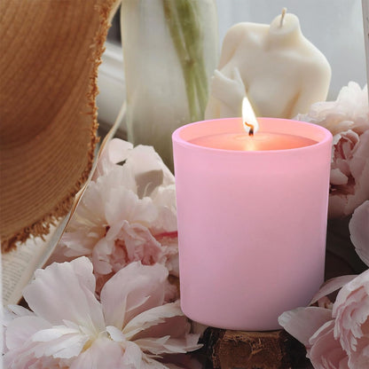 SHOWIN 14 OZ Thick Candle Jars for Making Candles 12 Pcs, 3 Wick Empty Jars with Wood Lids for Candle Making, Sample Container, Matte Pink