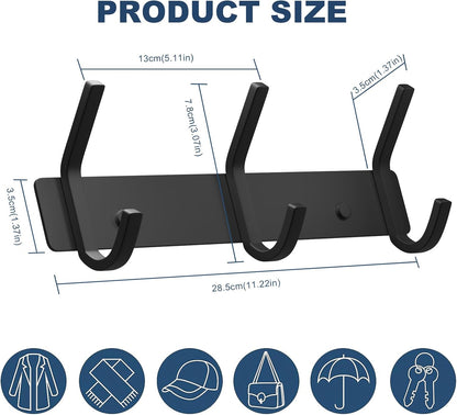 VAEHOLD Coat Hooks Wall Hook for Hanging Clothes Robes Towels Hats Heavy Duty Coat Hanger Coat Rack Wall Mount with 3 Hooks - Black