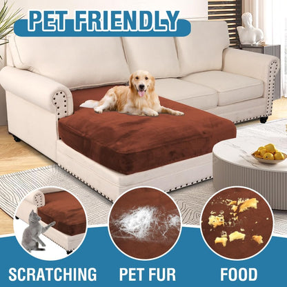 H.VERSAILTEX Velvet Stretch Individual Chaise Cover Sectional Couch Covers for L Shaped Sofa Both Left/Right Furniture Protector Seat Cushion Sofa Cover (1 Piece Chaise Cover, Rust)