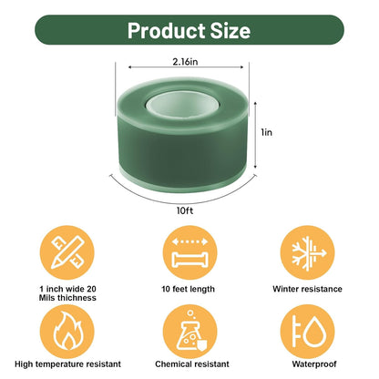 Self Fusing Silicone Tape 2 Rolls 1 in x 10' Green Waterproof Rescue Tape Rubber Leak Silicone Self-amalgamating Tape for Plumbing, Sealing Pipes, Hose Repair, Outdoor Coax and Tool Fixation
