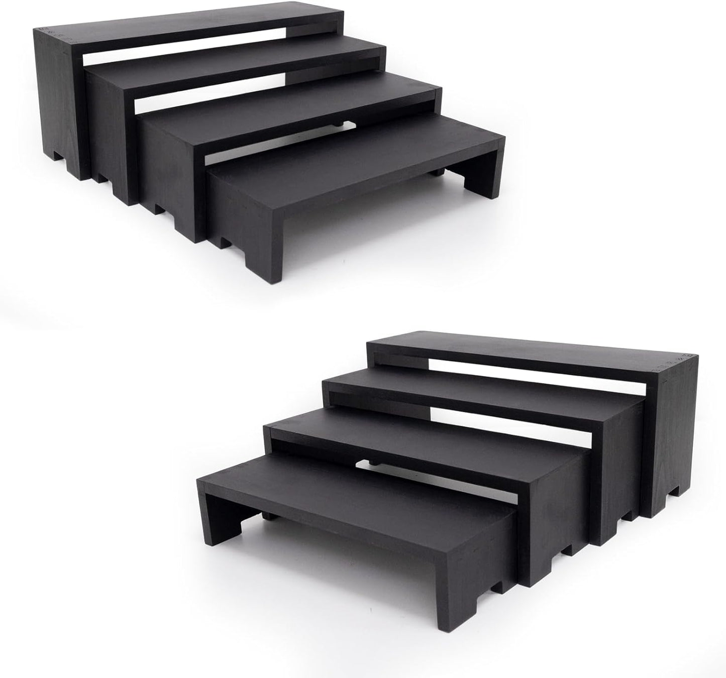 Large Display Wood Risers Wooden Stand 8 Tier Wood Racks Decorative Rectangular, 2 Set 8 Piece Cupcake Stands Cologne Perfume Organizer Dessert Showcase Items(black)