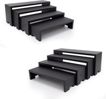 Large Display Wood Risers Wooden Stand 8 Tier Wood Racks Decorative Rectangular, 2 Set 8 Piece Cupcake Stands Cologne Perfume Organizer Dessert Showcase Items(black)