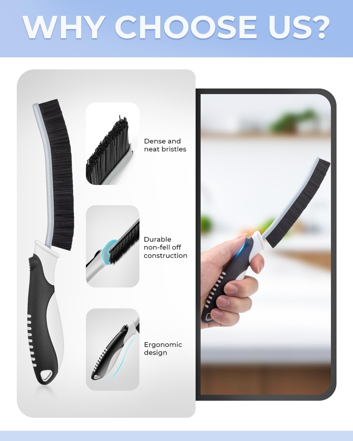 Crevice Cleaning Brushes, Scrub Brush for Hard to Reach Small Space, Home Essentials, Cleaning Supplies, Cleaning Tools for Household Use, Bathroom, Shower, Kitchen, Toilet, Window (3, Black)