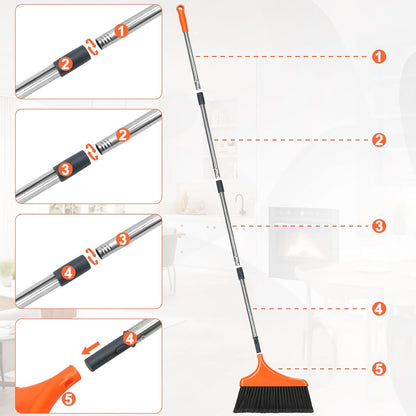 4 Pack Heavy-Duty Angle Broom for Floor Cleaning with 52" Long Handle Stiff Bristle Angle Commercial and Industrial Broom, Indoor Outdoor Broom for Garage Kitchen Office Lobby Patio