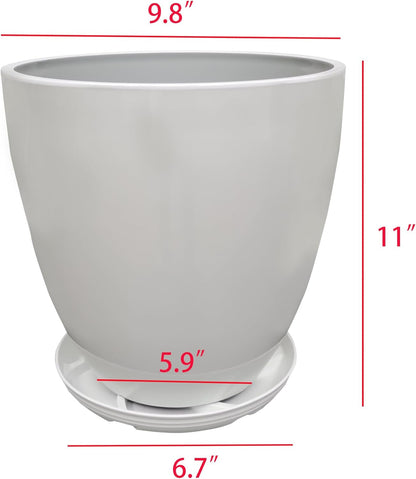 FixtureDisplays® 9.8" Diameter 11" Tall White Plant Pots, Plastic Flower Pots with Drainage Holes and Saucers for Indoor and Outdoor 15747-NF