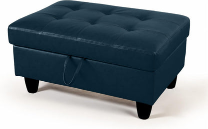 Ottoman Rectangular Storage Ottoman Bench, Faux Leather Footrest, Coffee Table, Stool Footstool with Hinged Lid for Living Room, Bedroom, Entryway, Dark Blue, 35"x23.5"x17.5"