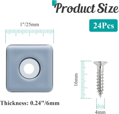 24pcs 1" (25mm) Screw on Furniture Sliders, Teflon Chair Leg Slides, Square Furniture Glides with Screws for Hardwood Floors Protectors (Gray/Black)