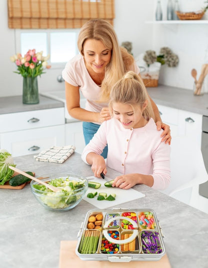 Snackle Box Container Meal Prep Divided Portion Serving Platters and Trays with Lid Handle Reusable Vacation Camping Travel Beach Essentials Food Fruit Veggie Organizers and Storage for Fridge