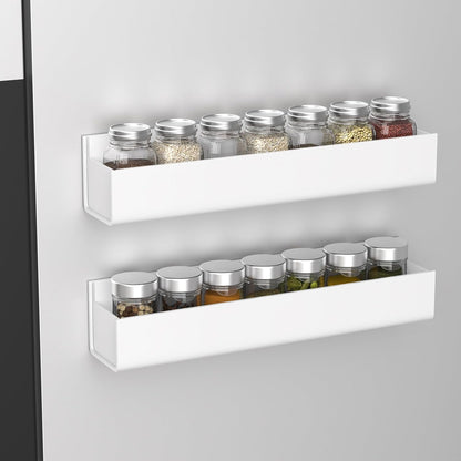 PMMASTO Adhesive Acrylic Spice Rack Organizer for Wall with Nano Double Sided Tape, Spice Shelf Organization for Kitchen Cabinet Door/Pantry Door, Wall Mount Seasoning Rack (White-2 Pack)