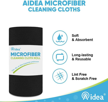 AIDEA Microfiber Cleaning Cloth Roll, 50PK, Black Microfiber Towels for Cars, Reusable Paper Towels Tear Away Cloth, Shop Rags, Lint Free Cleaning Rags for House, Kitchen, Window, 11.5"×11.5"