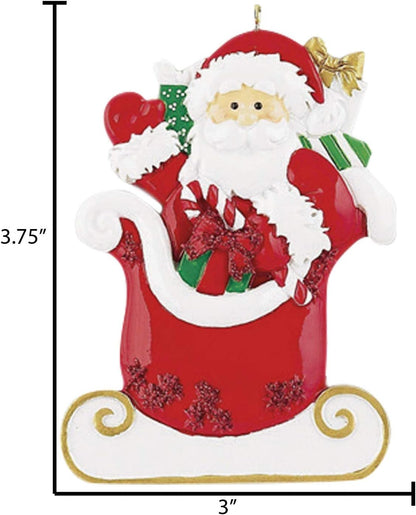 Personalized Santa Ornament 2024 by Elves - Sledding Christmas Figure With Gift Box for Tree, Vintage Decorations