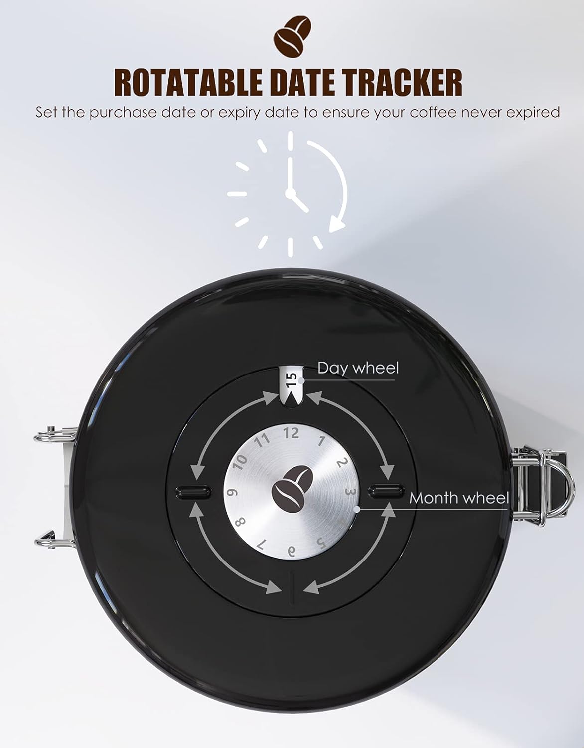 HAIOOU Airtight Coffee Canister, 16OZ Small Stainless Steel Coffee Bean Storage Container with Date Tracker, Measuring Scoop, CO2 Releasing Valves and Mini Tongs for Beans, Grounds and more - Black