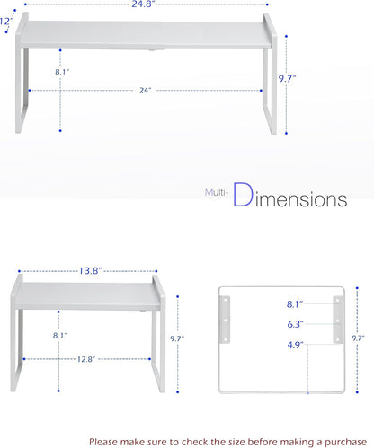 Nxconsu Cabinet Shelf Expandable Height Adjustable Shelf Organizer Riser for Kitchen Cabinet Pantry Cupboard Under Sink Countertop Organization Storage Space Saver Stackable Heavy Duty Metal White XXL